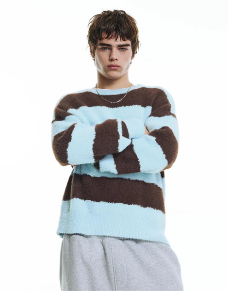 Pull & Bear Striped Jumper In Sky Blue 