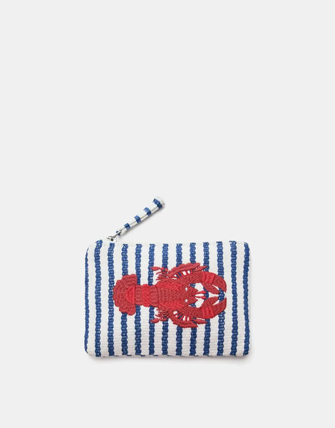  Pull & Bear Striped Lobster Coin Purse In Blue 