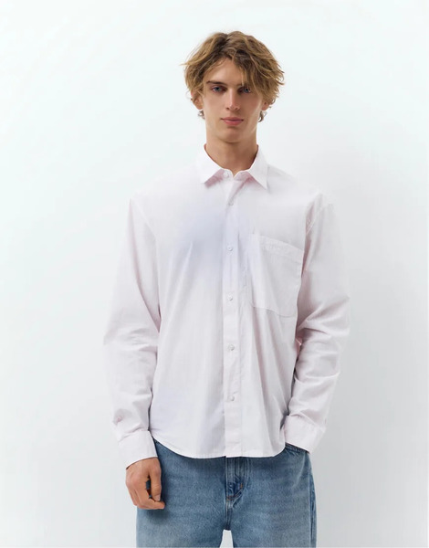  Pull & Bear Striped Long Sleeve Shirt In Pink 