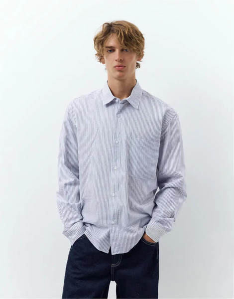  Pull & Bear Striped Long Sleeve Shirt In Striped Multi 