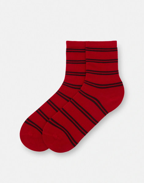  Pull & Bear Striped Long Socks In Red 