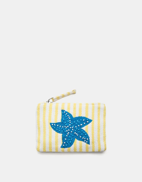 Pull & Bear Striped Star Coin Purse In Yellow 