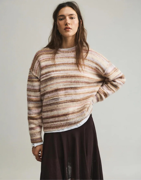  Pull & Bear Striped Sweater In Sand Neutral 
