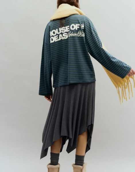  Pull & Bear Striped T Shirt With Text In Navy 