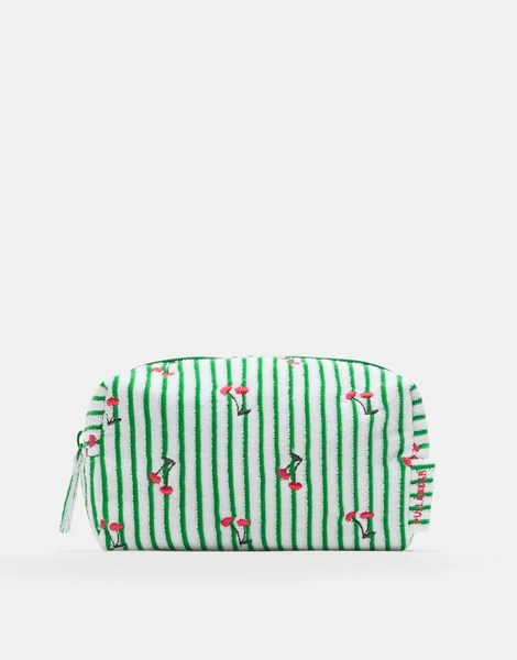 Pull & Bear Striped Towel Effect Toiletry Bag In Green Multi 