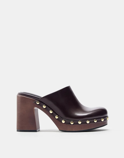  Pull & Bear Studded Block Heel Clogs In Pink Shades 