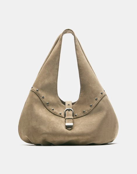  Pull & Bear Studded Buckle Tote Bag In Sand Multi 