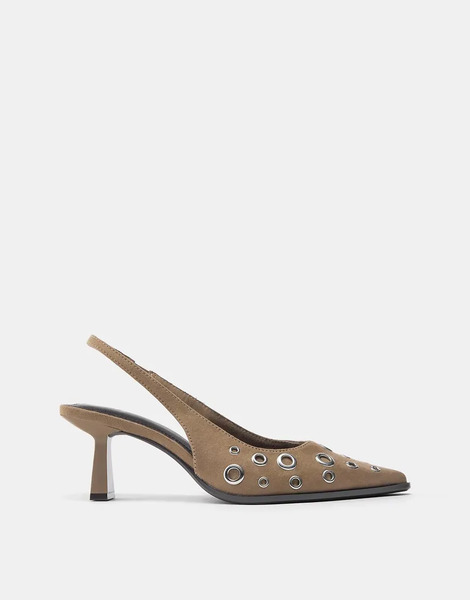  Pull & Bear Studded High Heel Shoes In Brown 