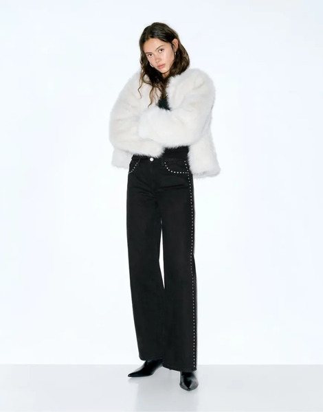  Pull & Bear Studded Jeans In Faded Black Grey 