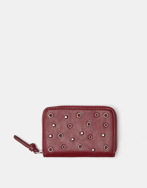  Pull & Bear Studded Wallet In Rose Red 
