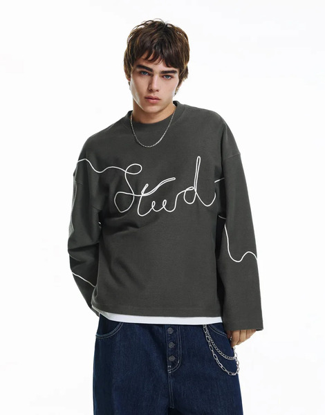  Pull & Bear Stwd Drawstring Sweatshirt In Mole Brown 