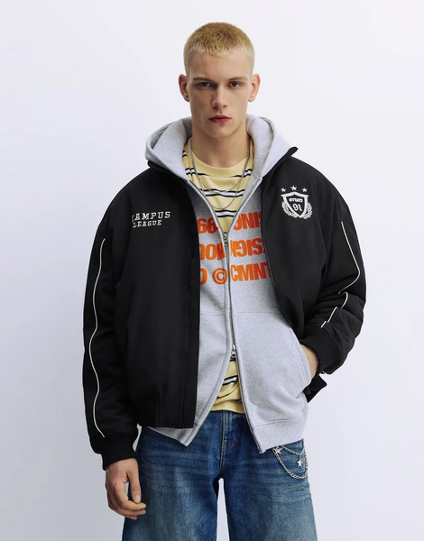  Pull & Bear Stwd Embroidered Jacket In Black 