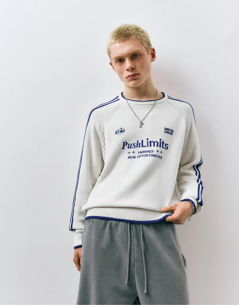  Pull & Bear Stwd Embroidered Striped Jumper In Off White 