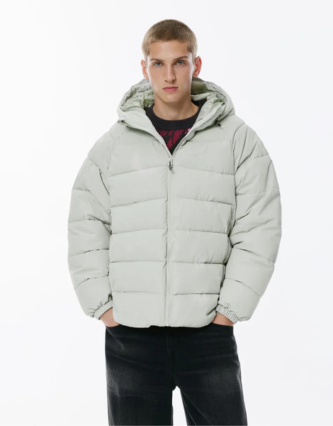  Pull & Bear Stwd Hooded Puffer Jacket In Pale Grey 