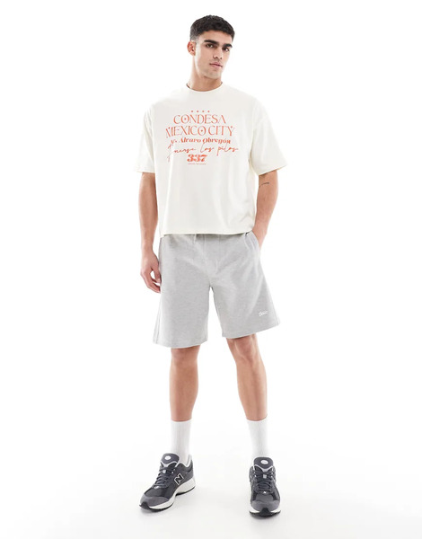  Pull & Bear Stwd Jogger Bermuda Shorts In Grey Marl 