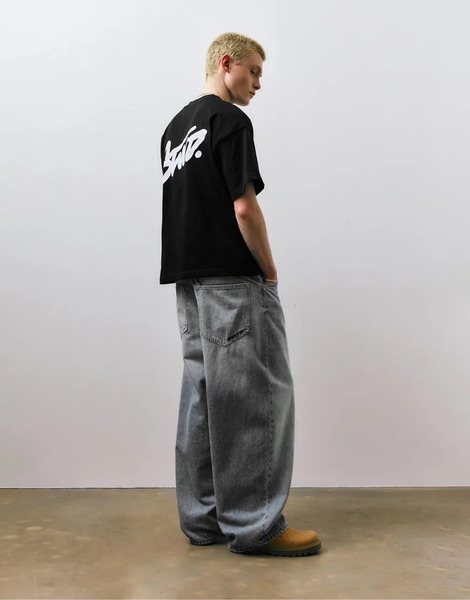  Pull & Bear Stwd Logo Boxy Oversized T Shirt In Black 