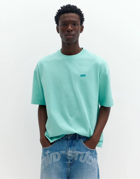  Pull & Bear Stwd Logo Boxy Oversized T Shirt In Green 
