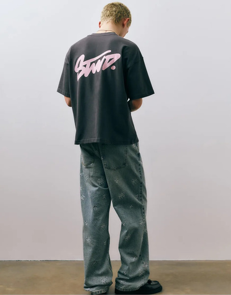  Pull & Bear Stwd Logo Boxy Oversized T Shirt In Grey 