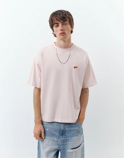  Pull & Bear Stwd Logo Boxy Oversized T Shirt In Pink 