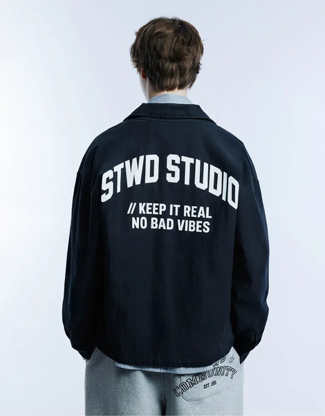  Pull & Bear Stwd Overshirt In Navy 