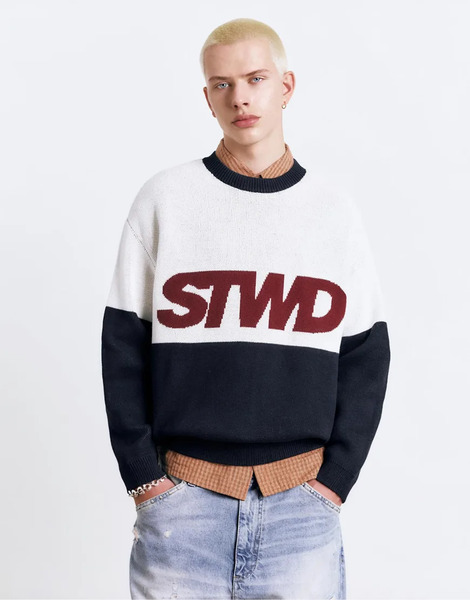  Pull & Bear Stwd Panelled Jumper In Off White 