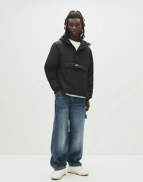  Pull & Bear Stwd Pouch Pocket Jacket In Black 
