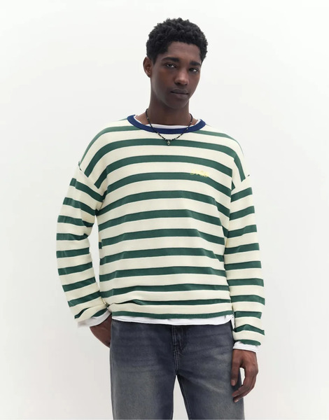  Pull & Bear Stwd Striped Jumper In Green 