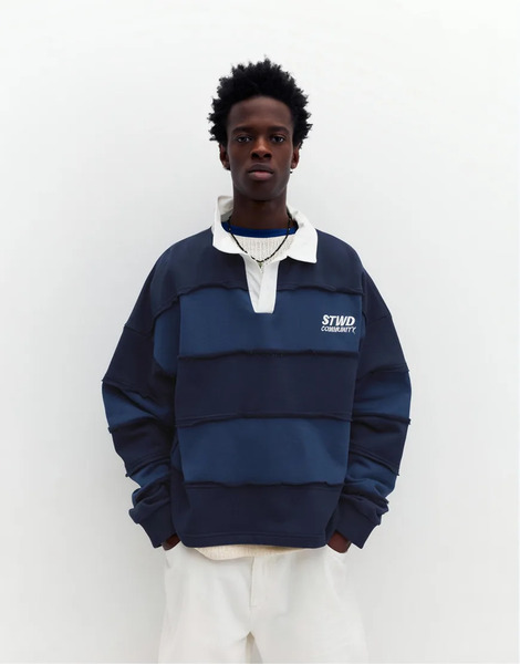  Pull & Bear Stwd Striped Polo Shirt In Blue 