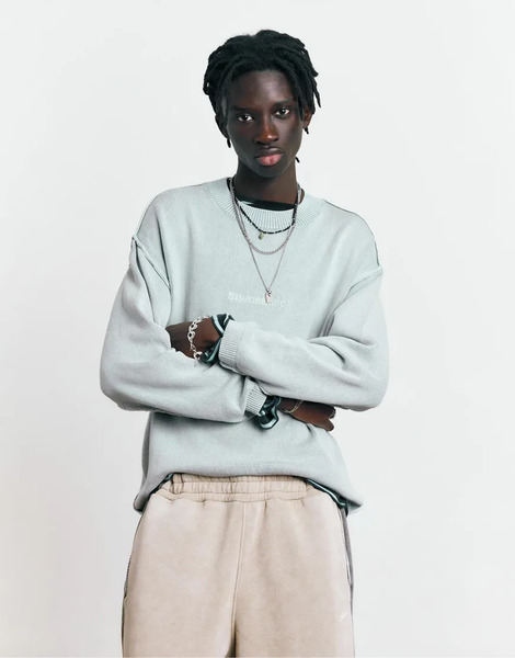  Pull & Bear Stwd Studio Embroidered Jumper In Faded Blue 
