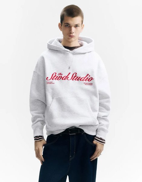  Pull & Bear Stwd Studio Hoodie In Grey Marl 