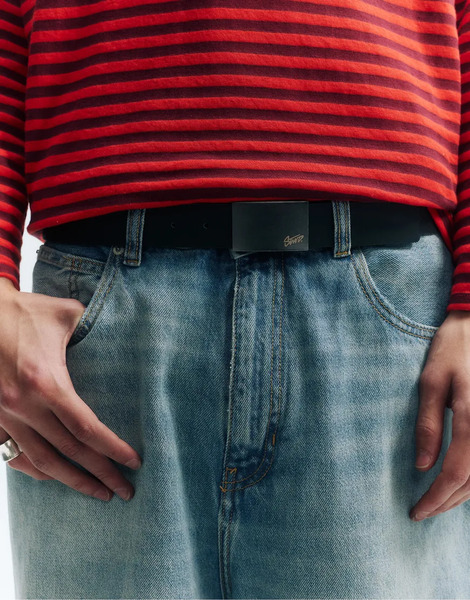  Pull & Bear Stwd Topstitch Belt In Black 