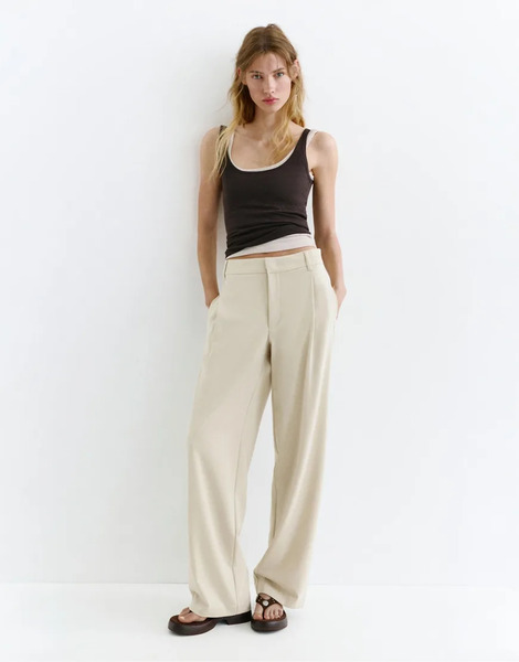  Pull & Bear Tailored Darted Pants In Vanilla Neutral 