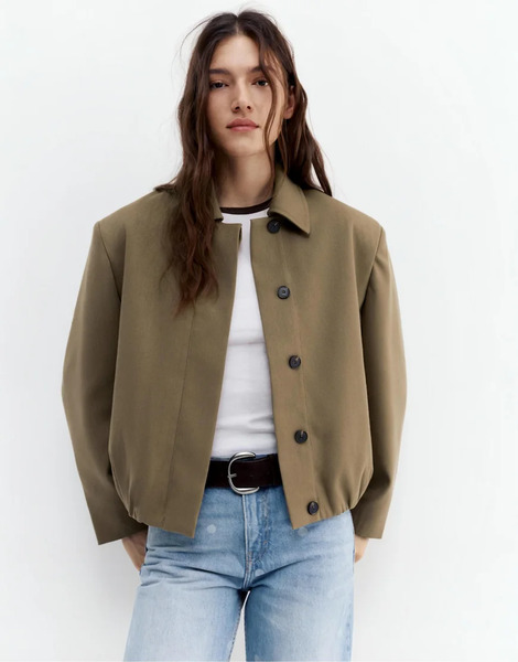  Pull & Bear Tailored Fit Balloon Silhouette Jacket In Camel Neutral 
