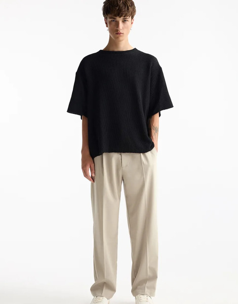  Pull & Bear Tailored Fit Wide Leg Trousers In Beige Neutral 