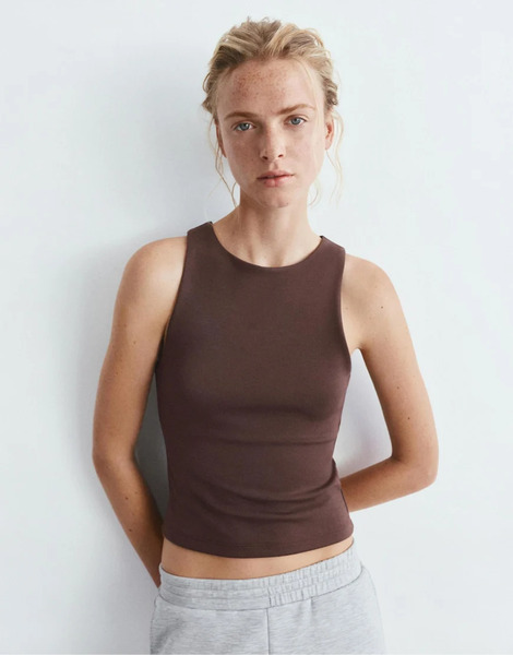  Pull & Bear Tank Top With Modal In Brown 