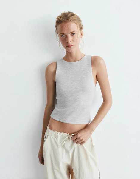  Pull & Bear Tank Top With Modal In Grey Marl 