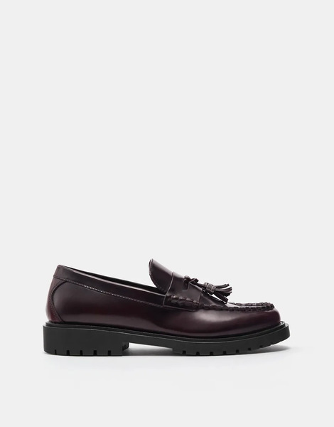  Pull & Bear Tassel Loafers In Maroon Multi 