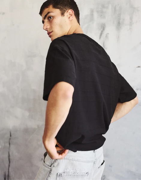  Pull & Bear Textured Boxy Oversized Fit T Shirt In Black 