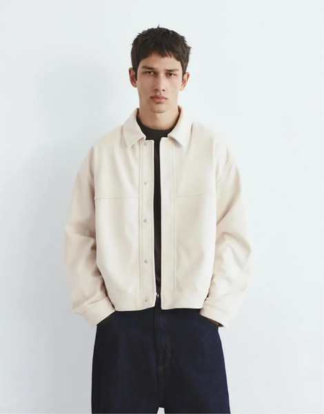  Pull & Bear Textured Jacket In Off White 