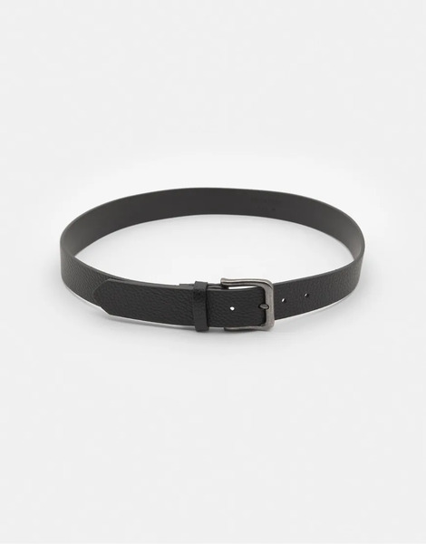  Pull & Bear Textured Leather Effect Belt In Black 