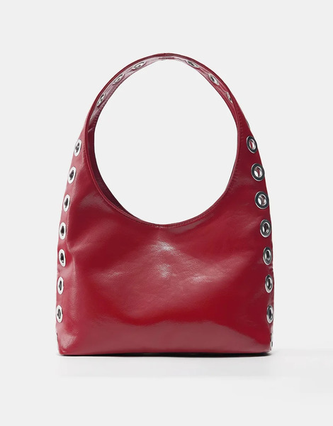  Pull & Bear Top Handle Bag With Eyelets In Red 