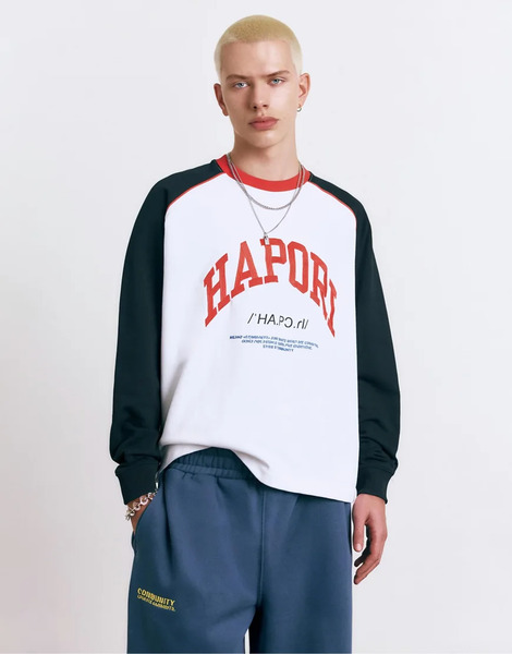  Pull & Bear Varsity Round Neck Sweatshirt In White 