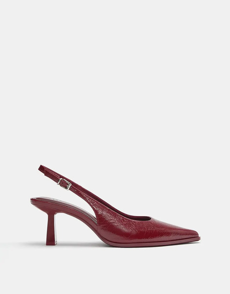  Pull & Bear Vinyl High Heel Shoes In Maroon Multi 