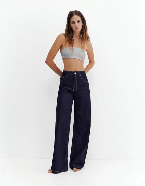  Pull & Bear Wide Leg Jeans In Ink Blue 