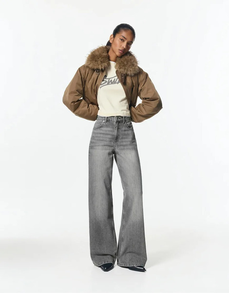  Pull & Bear Wide Leg Jeans In Medium Grey 
