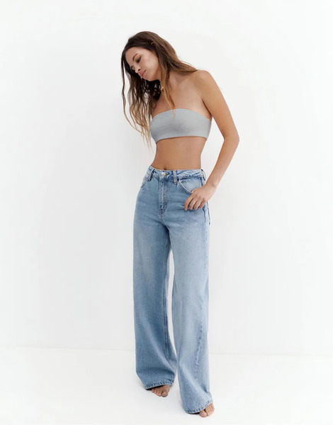  Pull & Bear Wide Leg Jeans In Sky Blue 