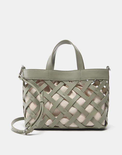  Pull & Bear Woven Bag In Green 