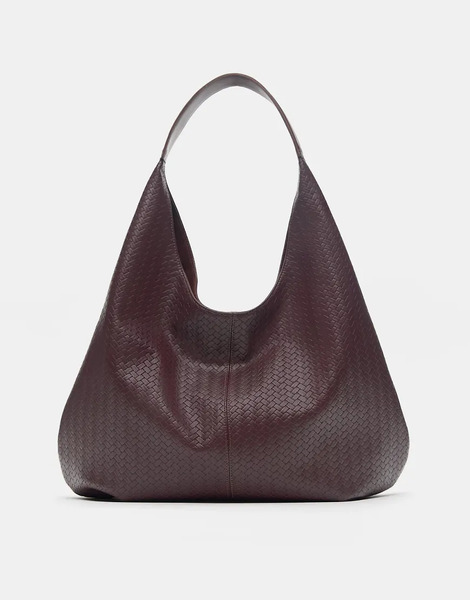  Pull & Bear Woven Effect Shopper Bag In Burgundy Red 