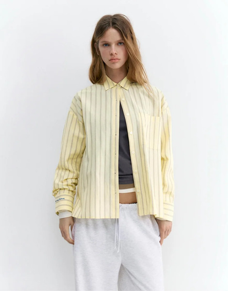  Pull & Bear Yellow Striped Shirt In Light Yellow 