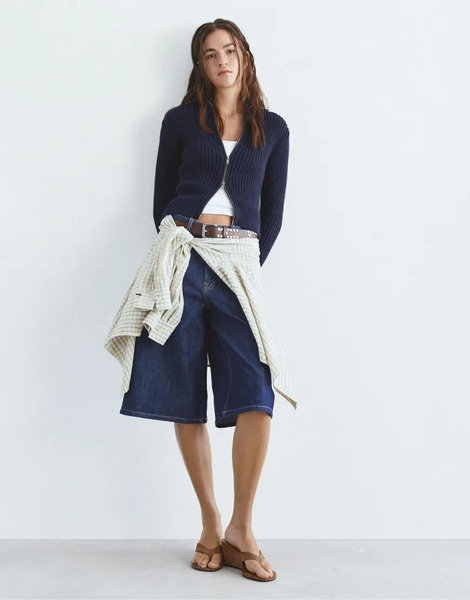  Pull & Bear Zip Up Cardigan In Navy 